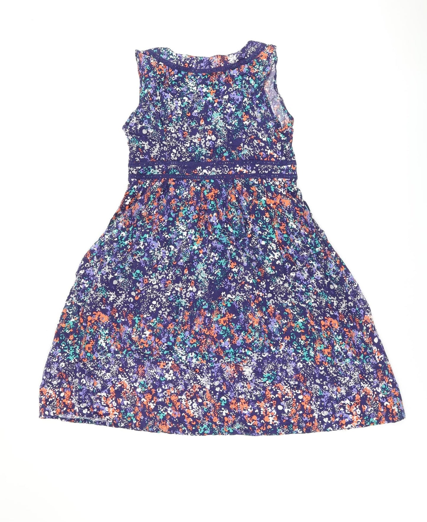 Maine Womens Blue Geometric Viscose A-Line Size 12 V-Neck Zip