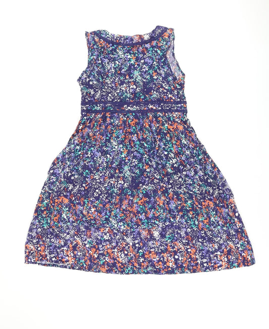 Maine Womens Blue Geometric Viscose A-Line Size 12 V-Neck Zip