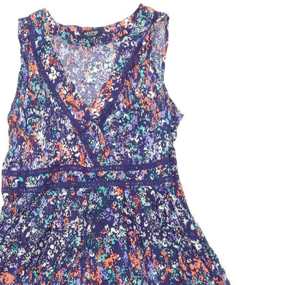 Maine Womens Blue Geometric Viscose A-Line Size 12 V-Neck Zip