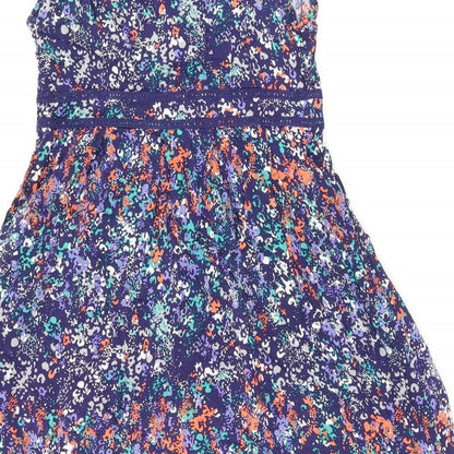 Maine Womens Blue Geometric Viscose A-Line Size 12 V-Neck Zip