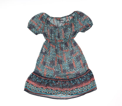 LFT Womens Black Floral Polyester Mini Size S V-Neck Pullover - Sheer