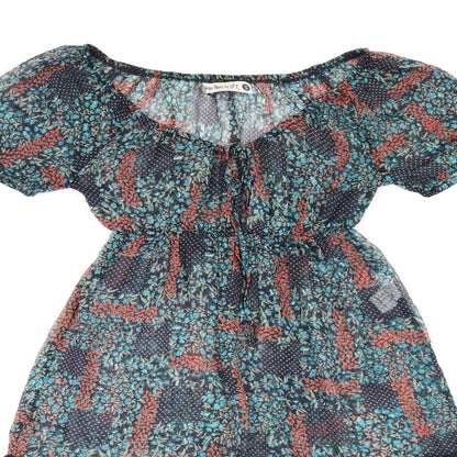 LFT Womens Black Floral Polyester Mini Size S V-Neck Pullover - Sheer