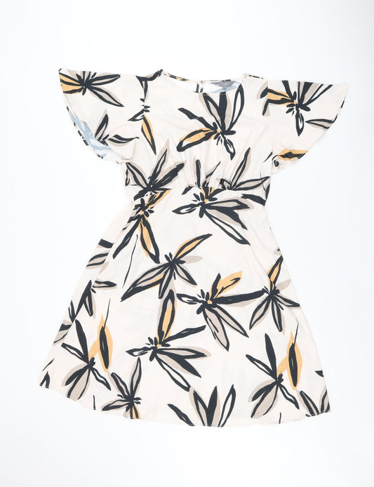 Principles Womens Pink Geometric Polyester Shift Size 12 Round Neck Button - Leaf Print