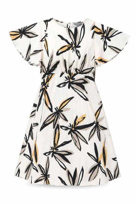 Front view of Principles women’s pink geometric polyester shift, size UK 12, round neck button - leaf print