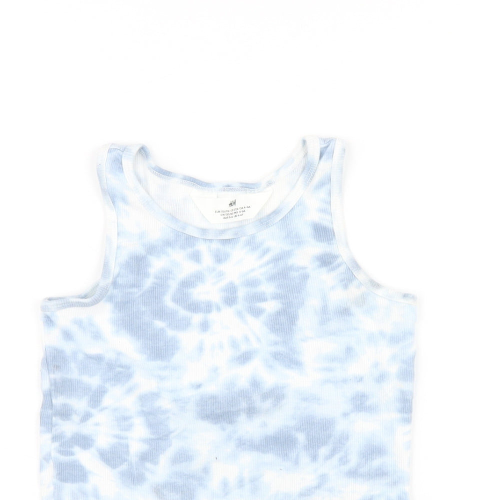 H&M Girls Blue Geometric Cotton Basic Tank Size 4-5 Years Scoop Neck Pullover - Tie Dye
