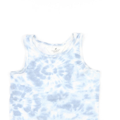 H&M Girls Blue Geometric Cotton Basic Tank Size 4-5 Years Scoop Neck Pullover - Tie Dye