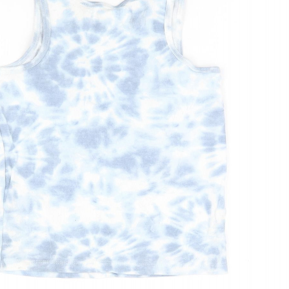 H&M Girls Blue Geometric Cotton Basic Tank Size 4-5 Years Scoop Neck Pullover - Tie Dye