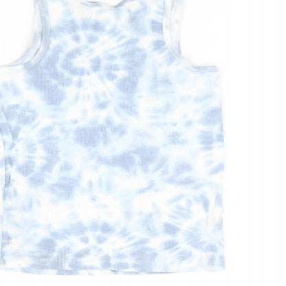 H&M Girls Blue Geometric Cotton Basic Tank Size 4-5 Years Scoop Neck Pullover - Tie Dye