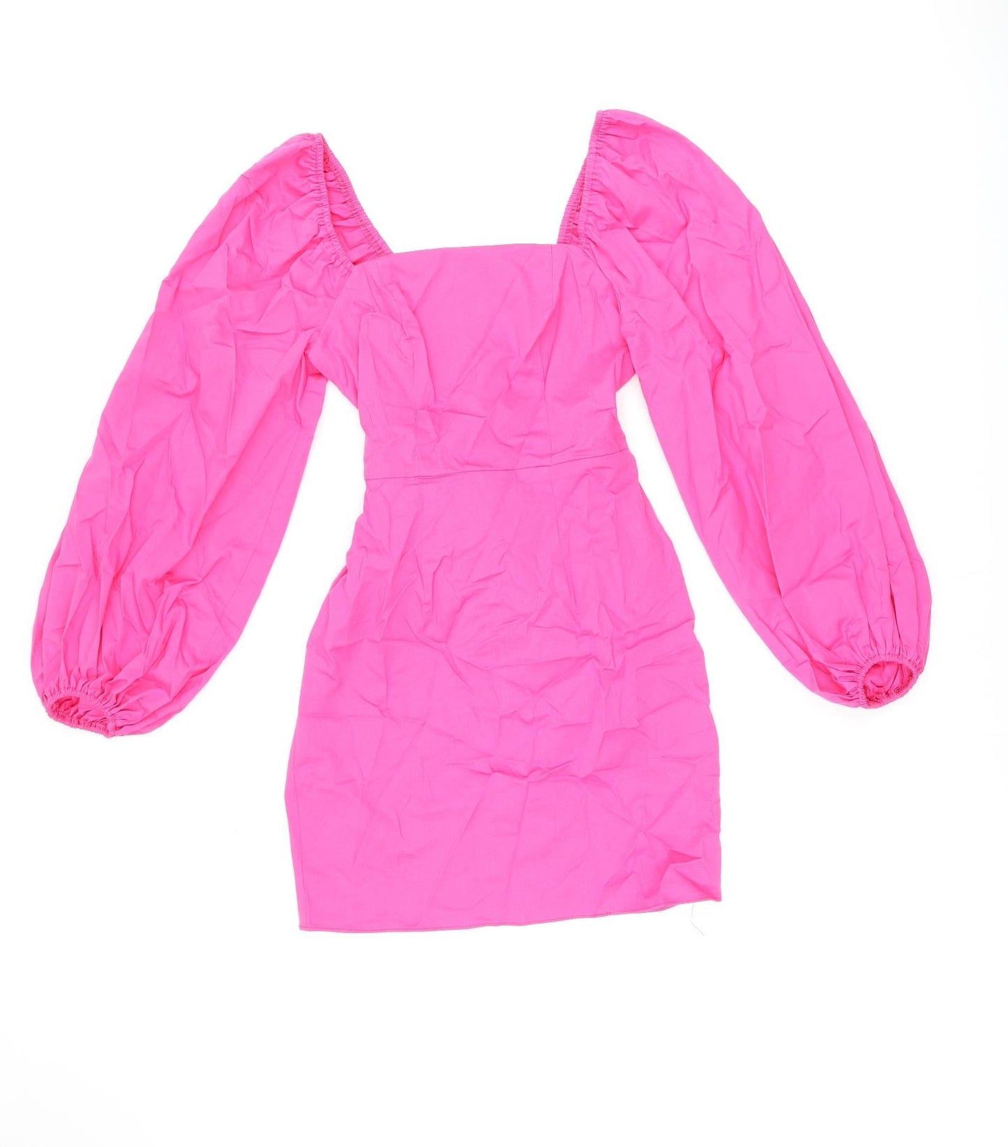 River Island Womens Pink Cotton Bodycon Size 6 Square Neck Zip