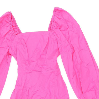 River Island Womens Pink Cotton Bodycon Size 6 Square Neck Zip