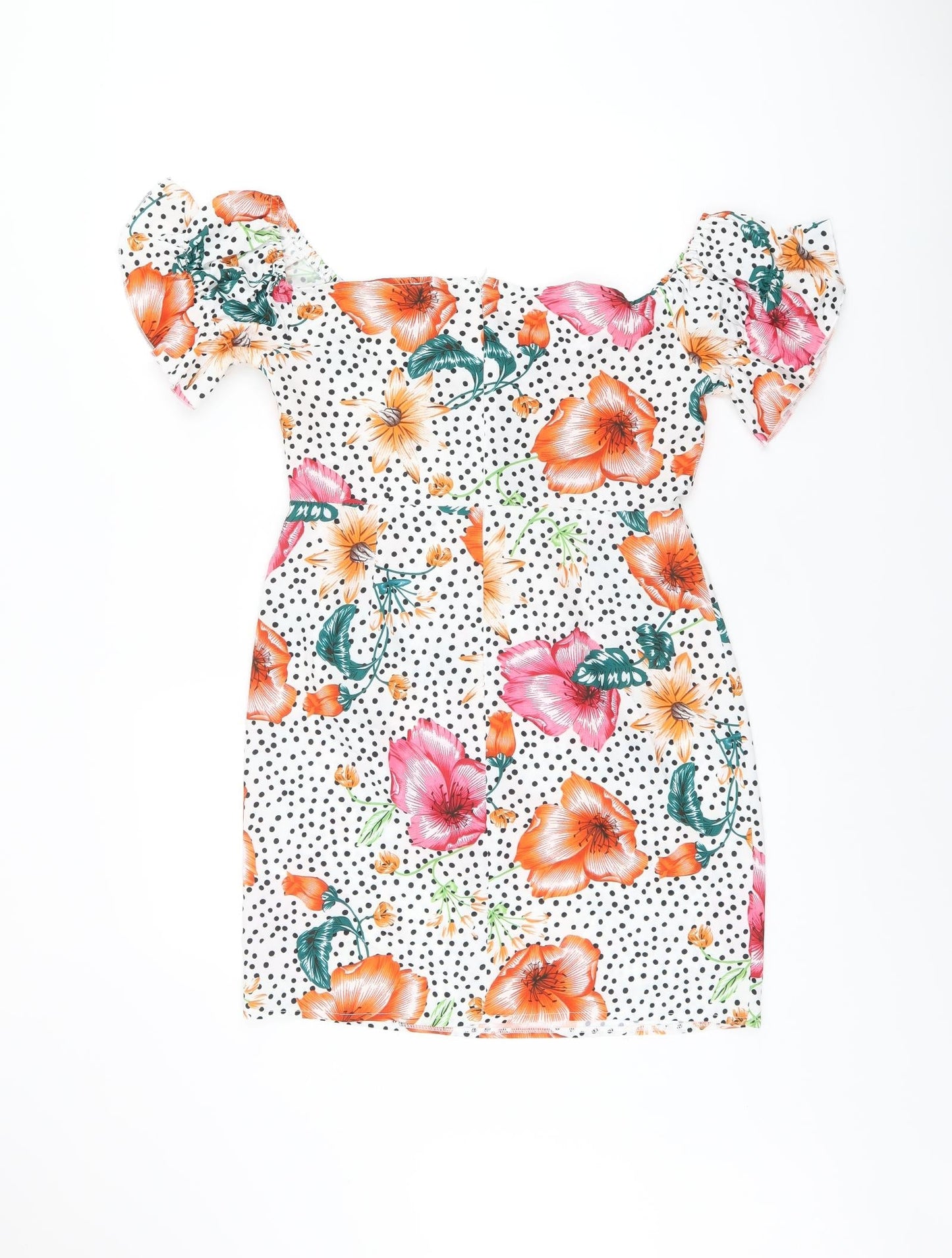 PRETTYLITTLETHING Womens White Floral Polyester Mini Size 10 Off the Shoulder Zip - Polka Dot