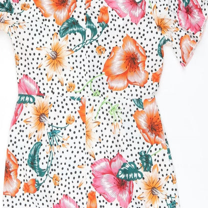 PRETTYLITTLETHING Womens White Floral Polyester Mini Size 10 Off the Shoulder Zip - Polka Dot