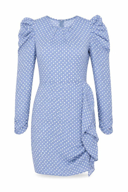 Missguided Womens Blue Polka Dot Polyester Bodycon Size 8 Round Neck Zip