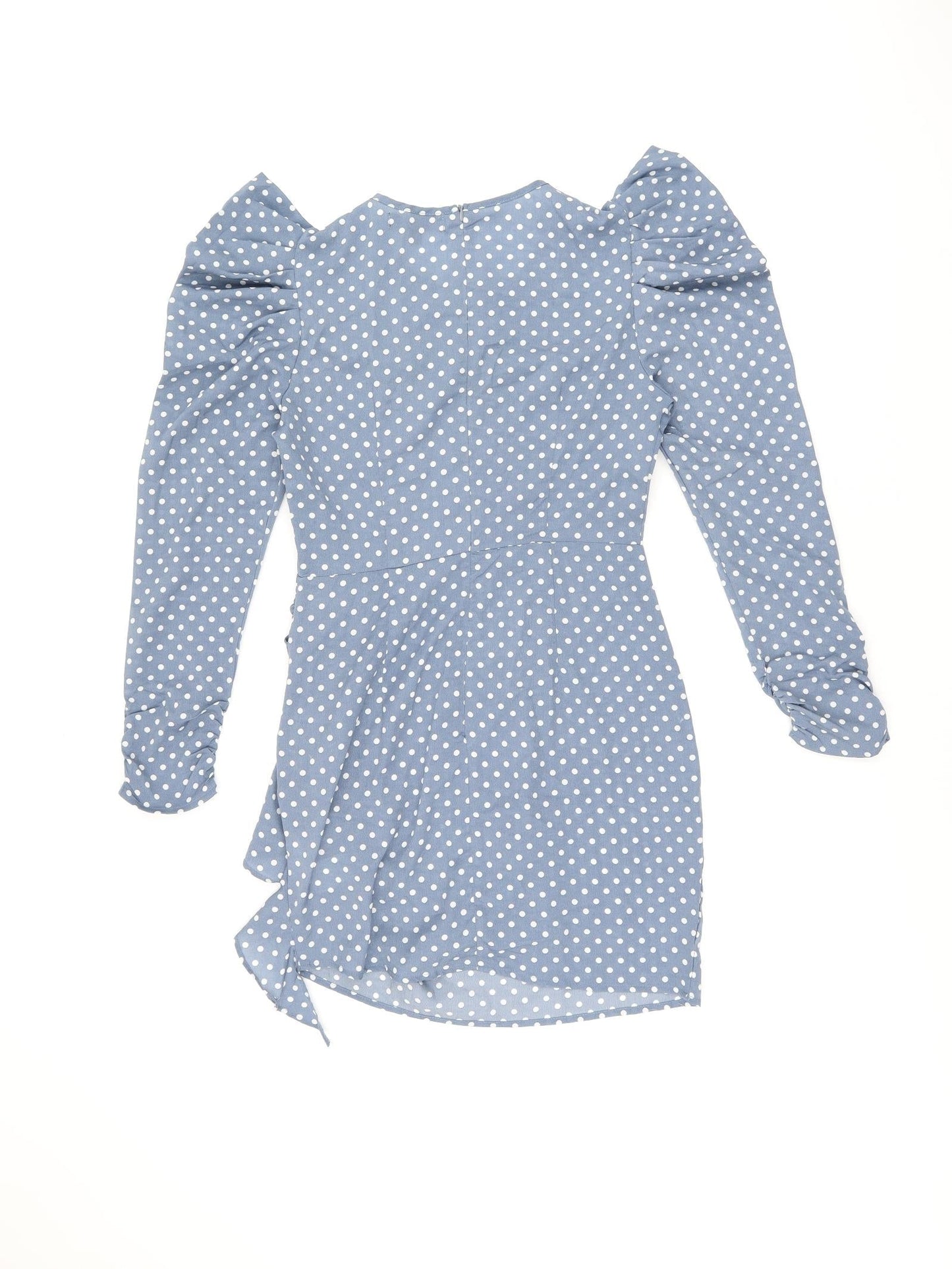 Missguided Womens Blue Polka Dot Polyester Bodycon Size 8 Round Neck Zip