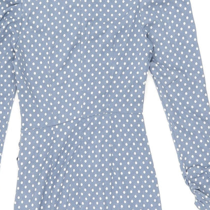 Missguided Womens Blue Polka Dot Polyester Bodycon Size 8 Round Neck Zip