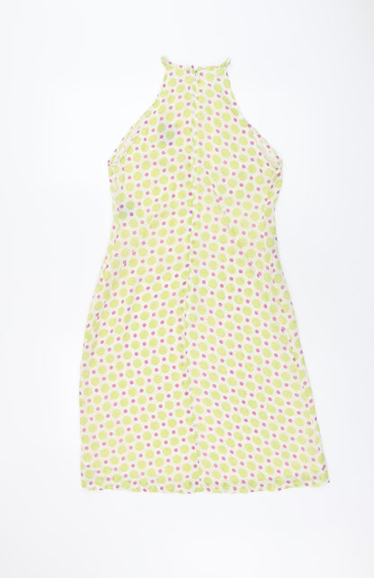 Saba Womens White Polka Dot Polyester Shift Size 6 Halter Zip