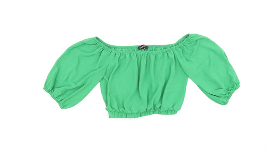 Cameo Rose Womens Green Polyester Cropped T-Shirt Size 10 Off the Shoulder