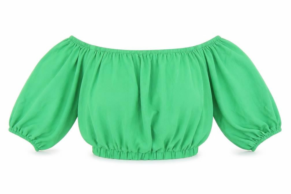 Cameo Rose Womens Green Polyester Cropped T-Shirt Size 10 Off the Shoulder