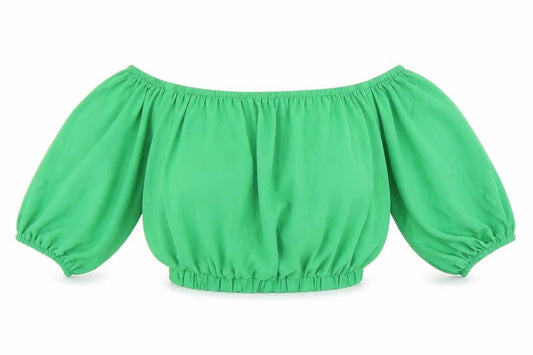 Cameo Rose Womens Green Polyester Cropped T-Shirt Size 10 Off the Shoulder