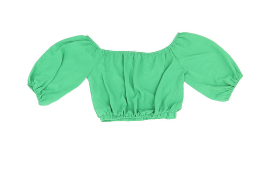 Cameo Rose Womens Green Polyester Cropped T-Shirt Size 10 Off the Shoulder