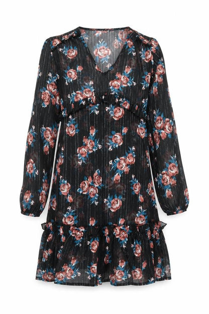 INNOCENCE Womens Black Floral Polyester Shift Size 10 V-Neck Zip - Sheer