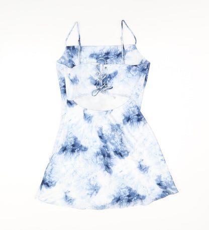 Cotton Candy Womens Blue Tie Dye Polyester Skater Dress Size M Square Neck Tie