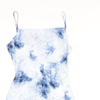Cotton Candy Womens Blue Tie Dye Polyester Skater Dress Size M Square Neck Tie