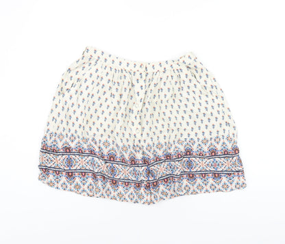 New Look Womens Ivory Floral Viscose Mini Skirt Size 6 Button