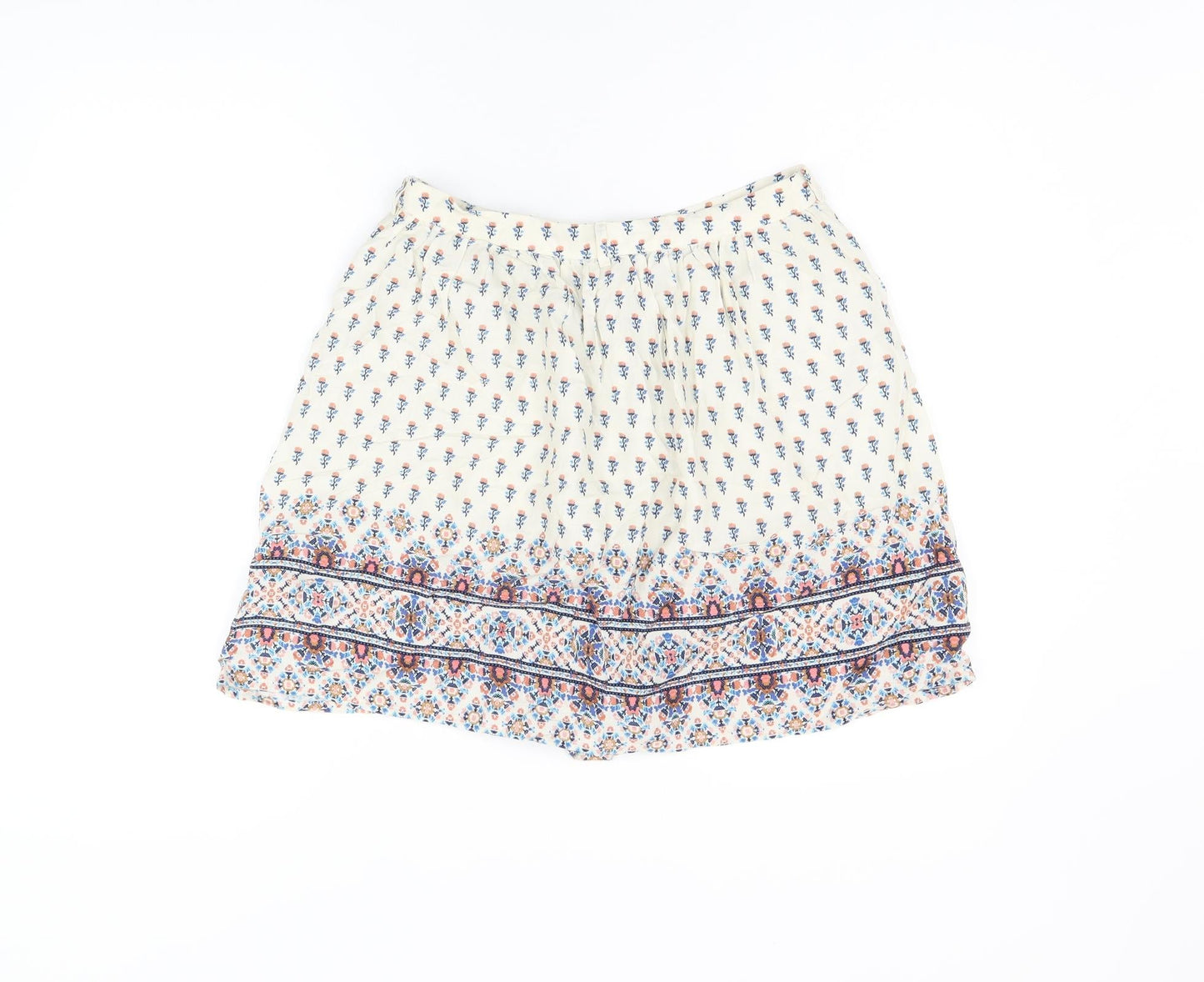 New Look Womens Ivory Floral Viscose Mini Skirt Size 6 Button