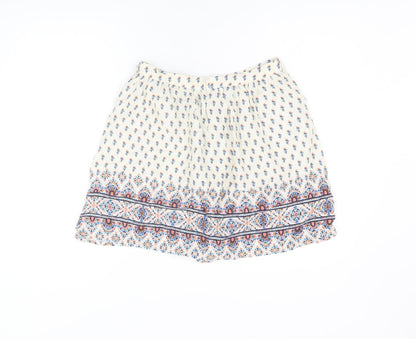 New Look Womens Ivory Floral Viscose Mini Skirt Size 6 Button