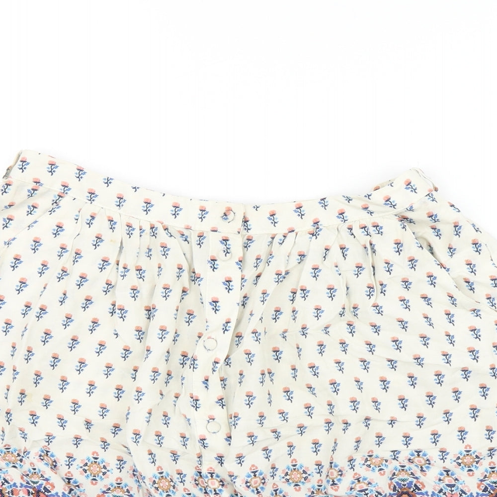 New Look Womens Ivory Floral Viscose Mini Skirt Size 6 Button