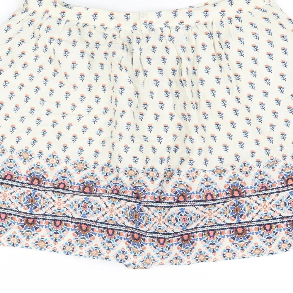 New Look Womens Ivory Floral Viscose Mini Skirt Size 6 Button