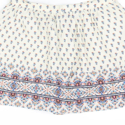 New Look Womens Ivory Floral Viscose Mini Skirt Size 6 Button