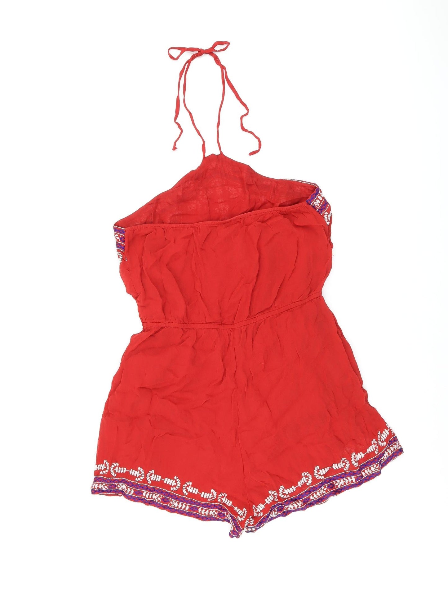 Topshop Womens Red Geometric Viscose Playsuit One-Piece Size 10 Tie