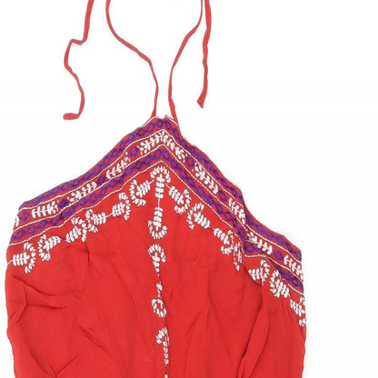 Topshop Womens Red Geometric Viscose Playsuit One-Piece Size 10 Tie