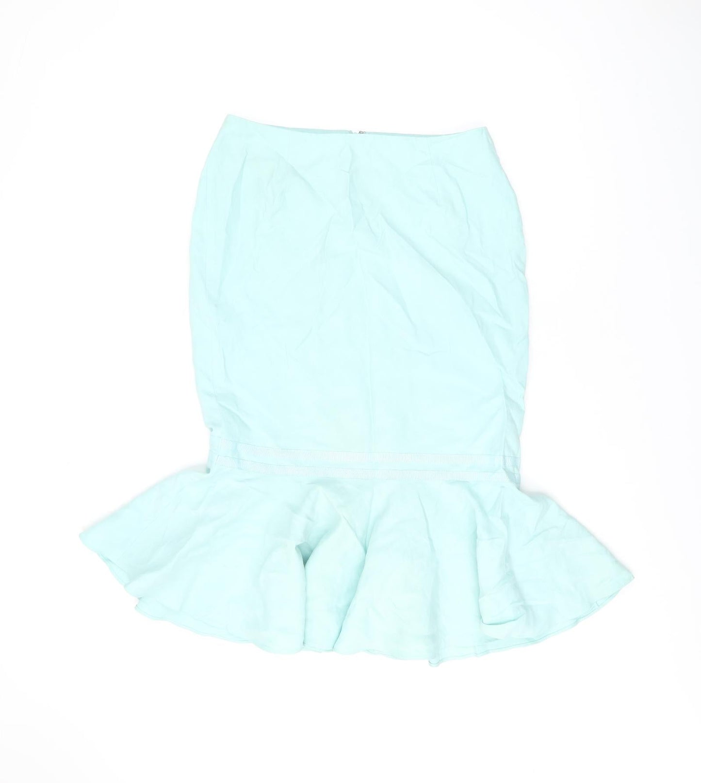 Minuet Womens Blue Silk Trumpet Skirt Size 12 Zip