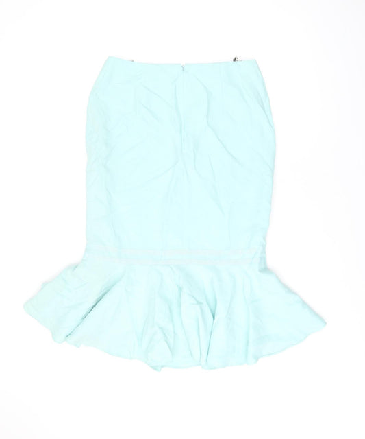 Minuet Womens Blue Silk Trumpet Skirt Size 12 Zip