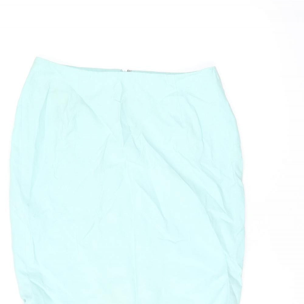 Minuet Womens Blue Silk Trumpet Skirt Size 12 Zip