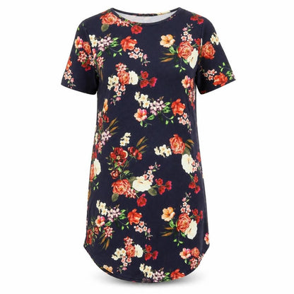 Boohoo Womens Blue Floral Polyester Shift Size 8 Round Neck Pullover