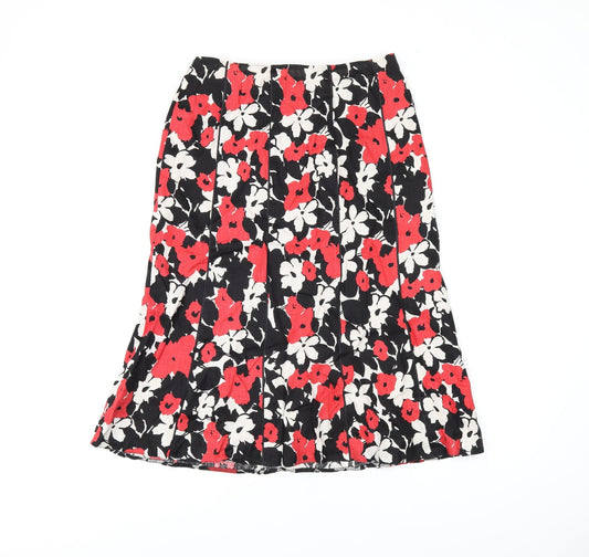 CC Womens Black Floral Linen Flare Skirt Size 10 Zip