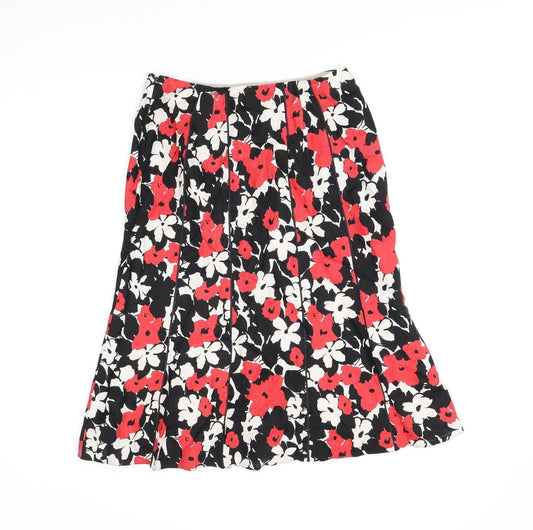 CC Womens Black Floral Linen Flare Skirt Size 10 Zip