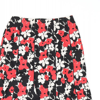 CC Womens Black Floral Linen Flare Skirt Size 10 Zip
