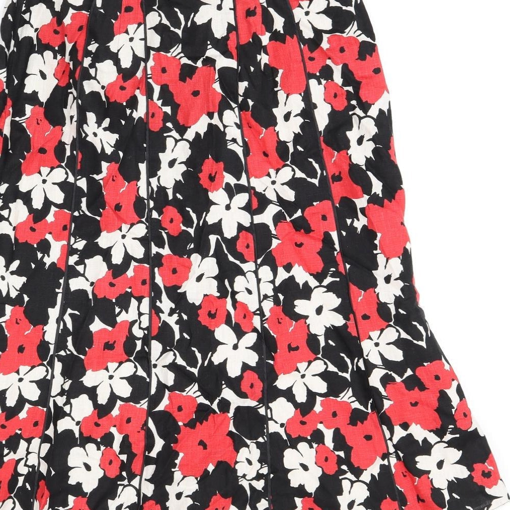 CC Womens Black Floral Linen Flare Skirt Size 10 Zip