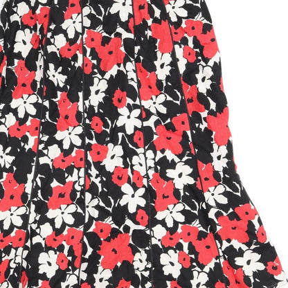 CC Womens Black Floral Linen Flare Skirt Size 10 Zip