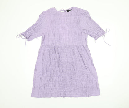 Lola May Womens Purple Viscose Skater Dress Size 8 Round Neck Tie