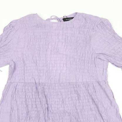 Lola May Womens Purple Viscose Skater Dress Size 8 Round Neck Tie