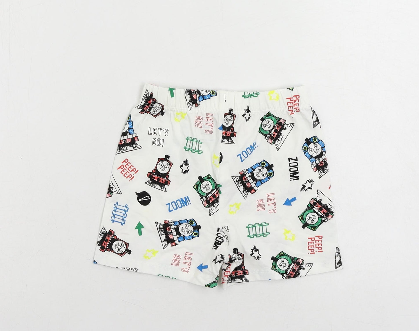 Marks and Spencer Baby White Geometric Cotton Cami Sleep Shorts Size 18-24 Months - Thomas The Tank Engine