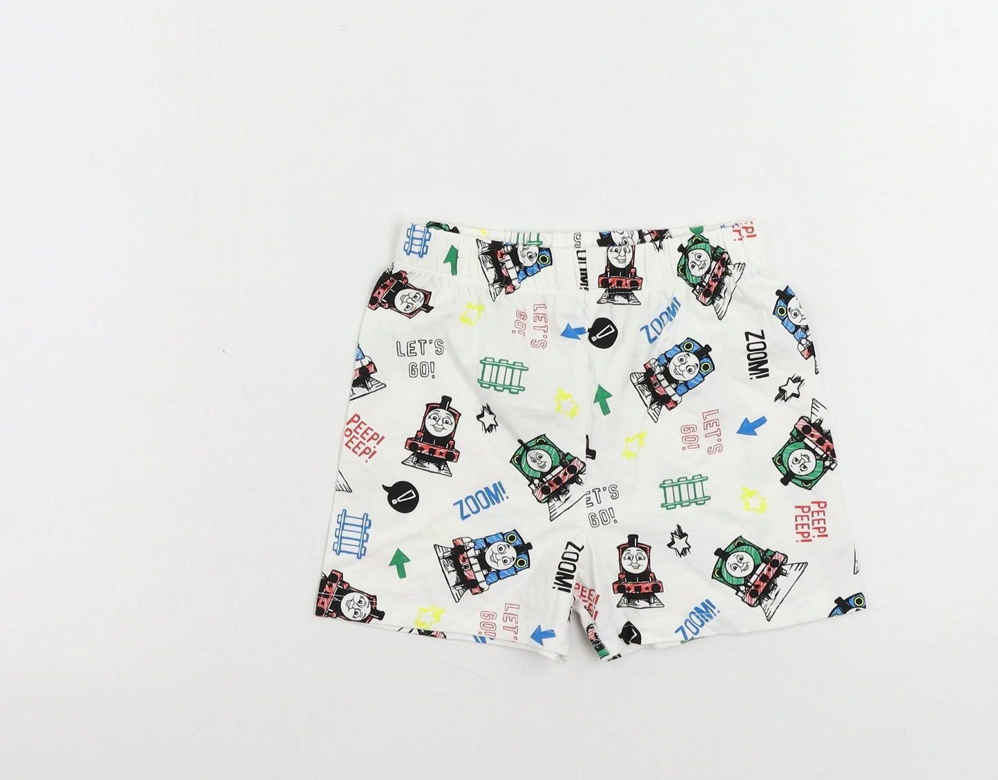 Marks and Spencer Baby White Geometric Cotton Cami Sleep Shorts Size 18-24 Months - Thomas The Tank Engine
