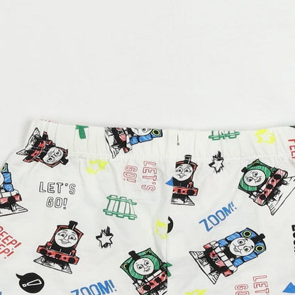 Marks and Spencer Baby White Geometric Cotton Cami Sleep Shorts Size 18-24 Months - Thomas The Tank Engine