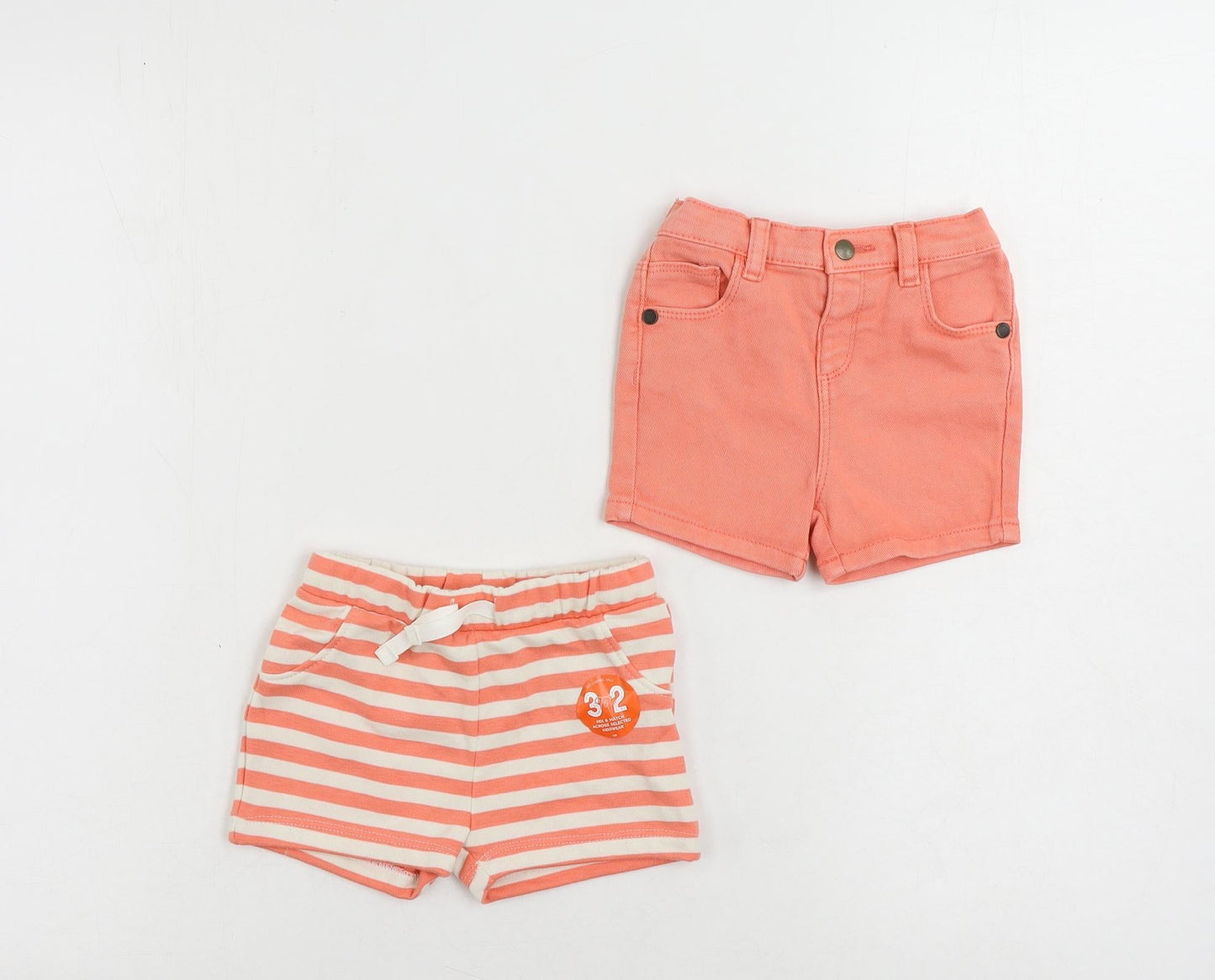 Marks and Spencer Baby Pink Striped Cotton Cropped Trousers Size 6-9 Months Button - Set